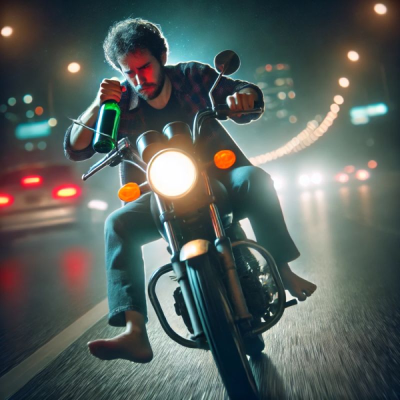 a drunk man riding a motorcycle